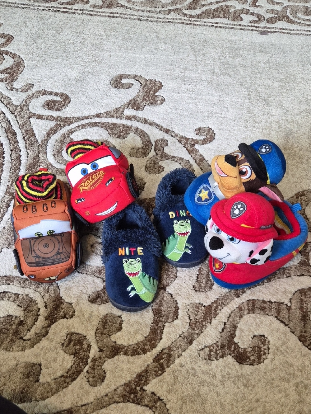 3 Pairs Of Slippers Size 7-8 Toddler Including Paw Patrol And The Cars Movie
